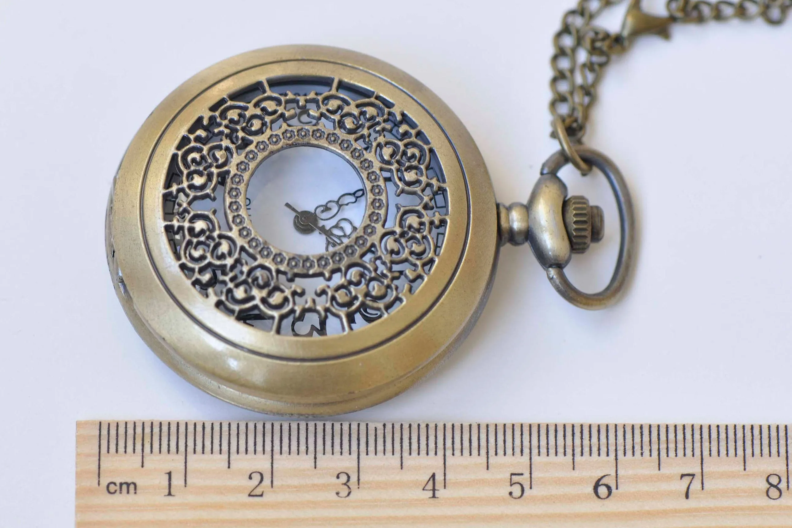 1 PC Antique Bronze Steampunk Round Pocket Watch Necklace A3357