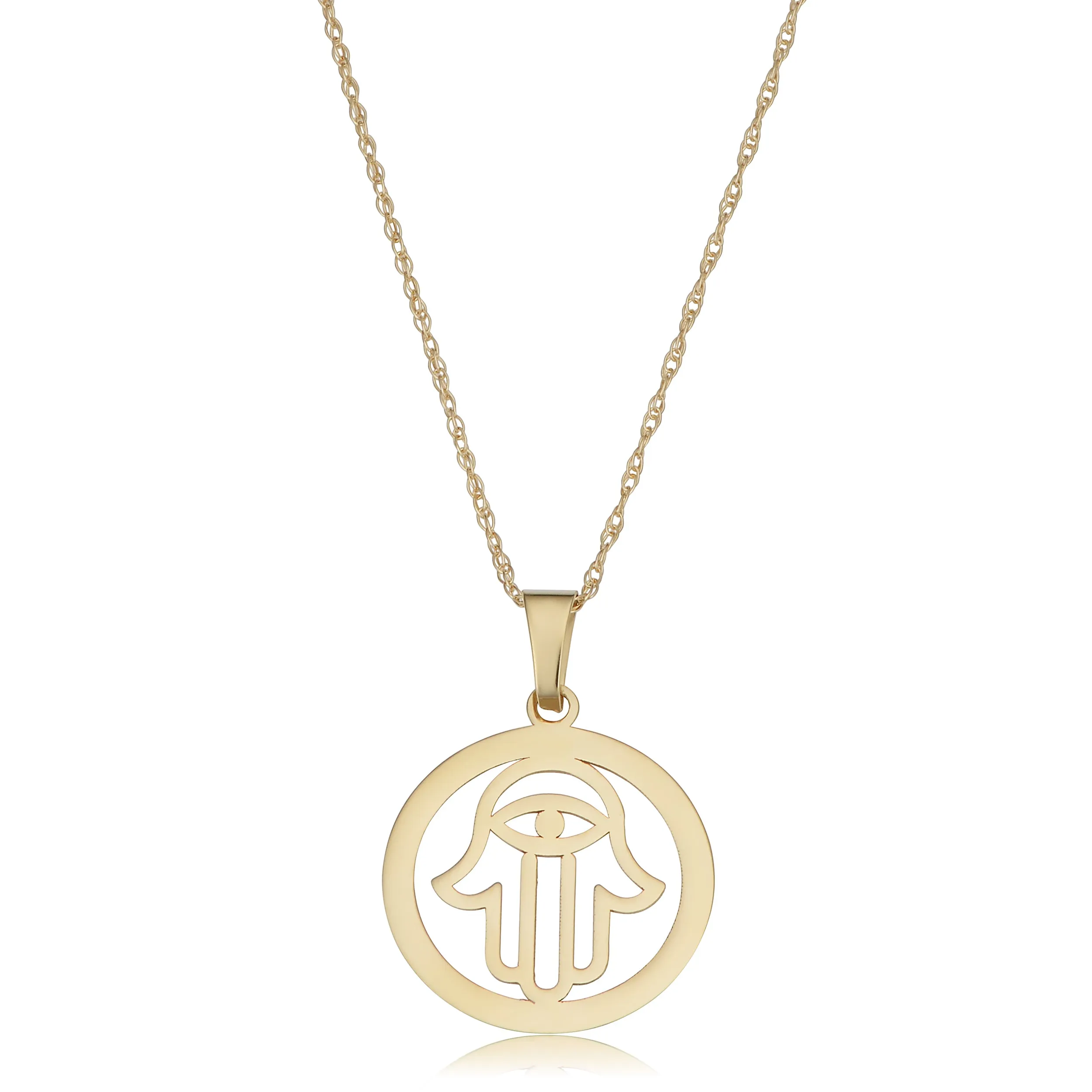 14k Yellow Gold Hamsa Pendant Necklace (18 inch)