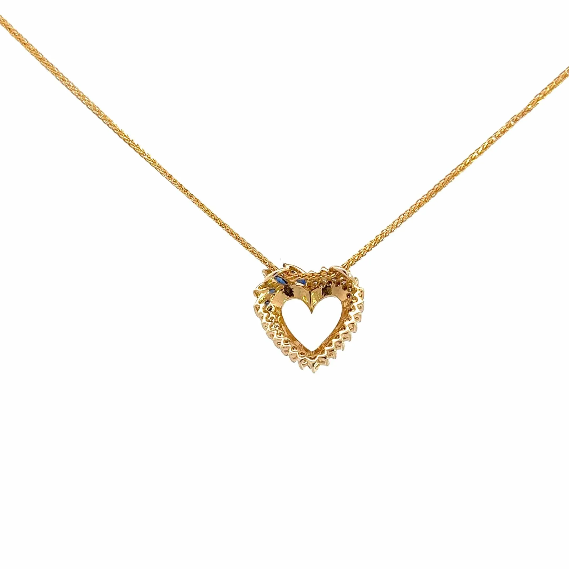 14k Yellow Gold Sapphire and Diamond Heart Pendant Necklace