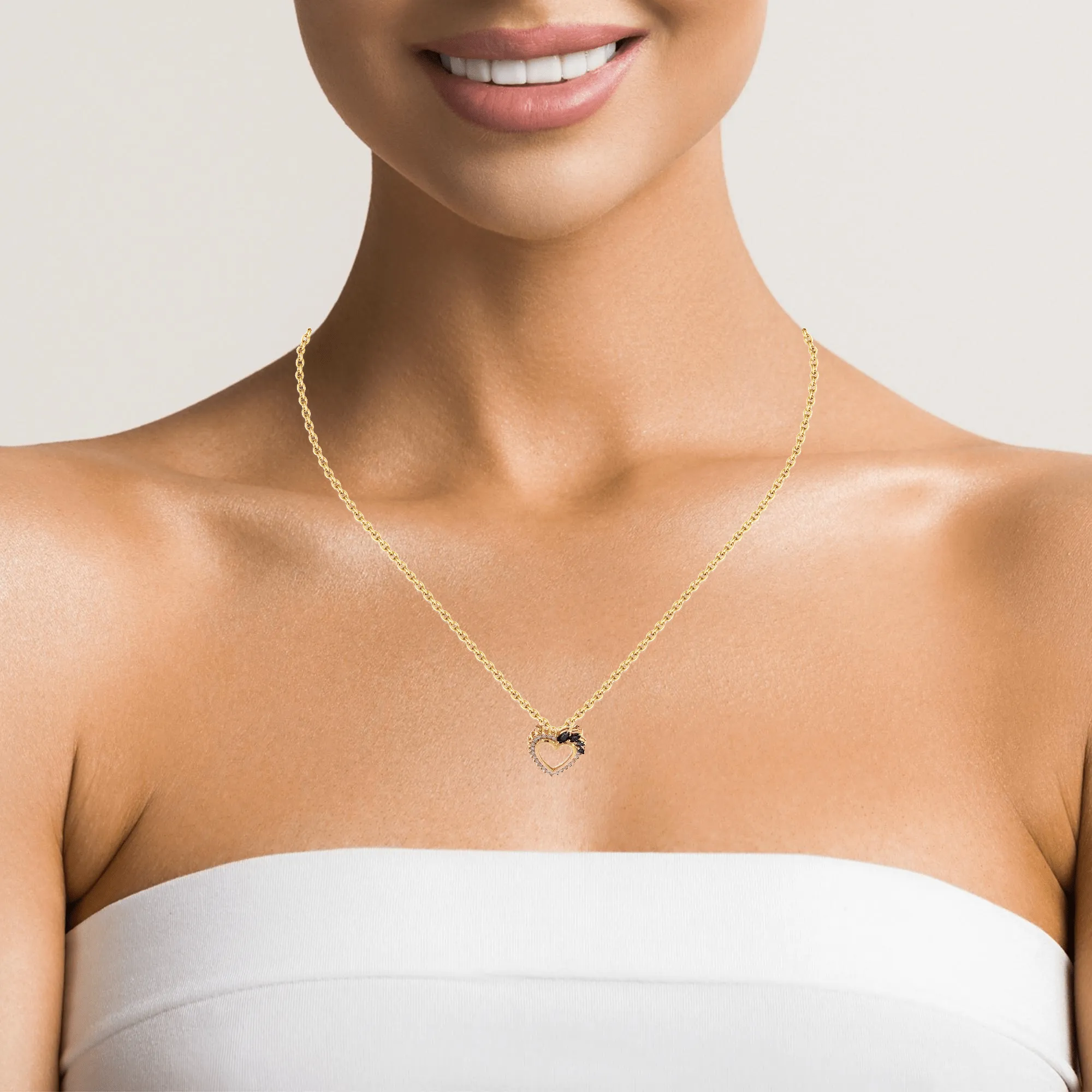 14k Yellow Gold Sapphire and Diamond Heart Pendant Necklace