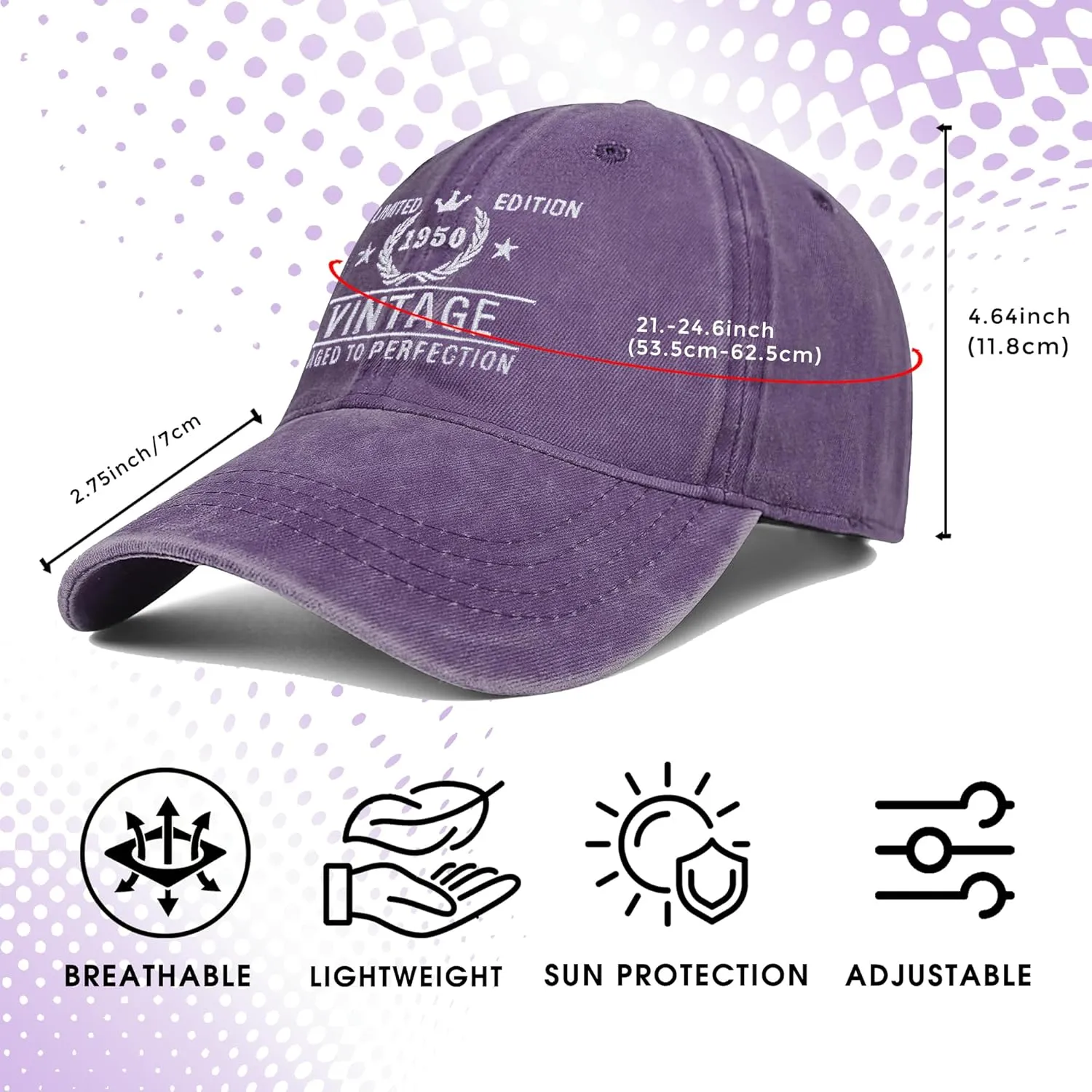 75th Birthday Gifts for Men Women 1950 Vintage Hats Embroidered Baseball Cap