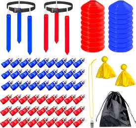 92 Pcs Flag Football Set for 16 Players with 54 Flags, 16 Belts, 18 Cones, and Accessories Including Penalty Flags, Whistle, and Storage Bag for Youth, Adults, and Kids Training Outdoor Games