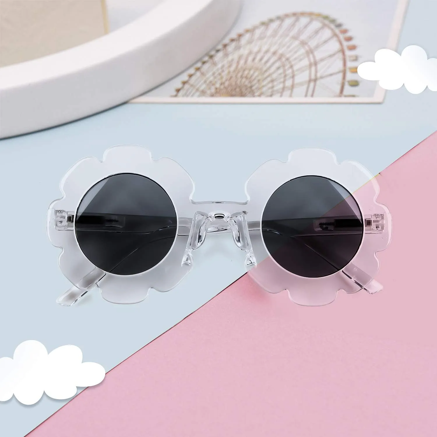 ADE WU Sunglasses for Kids Round Flower Cute Glasses UV 400 Protection Children Girl Boy Gifts