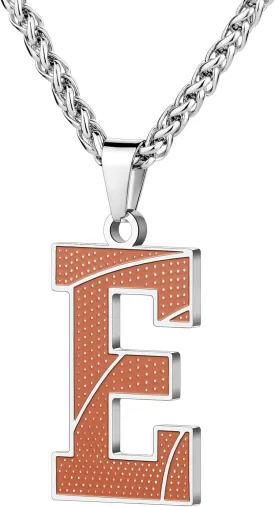 AMITER Inspirational Basketball Necklace, Personalized A-Z Initial Basketball Charm Pendant Necklace for Men & Women