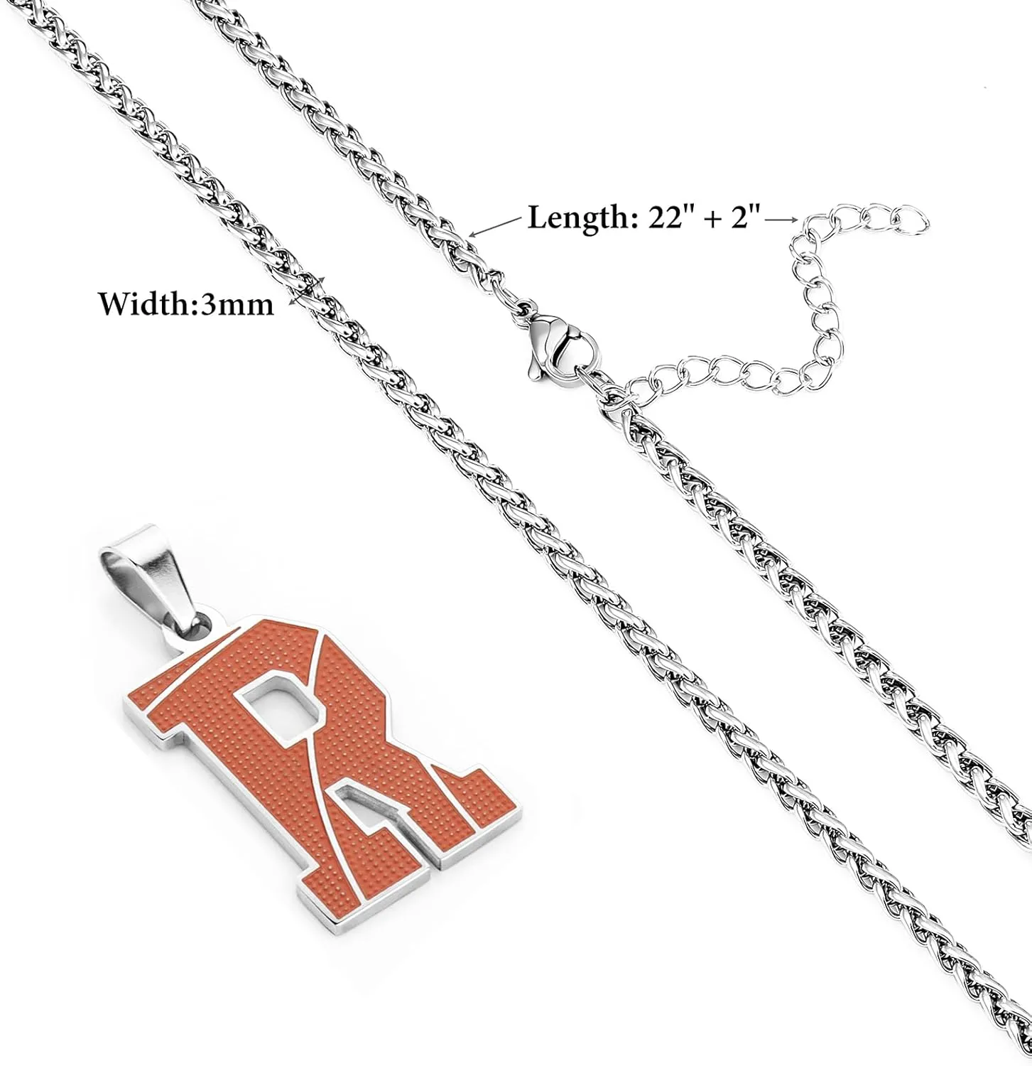 AMITER Inspirational Basketball Necklace, Personalized A-Z Initial Basketball Charm Pendant Necklace for Men & Women
