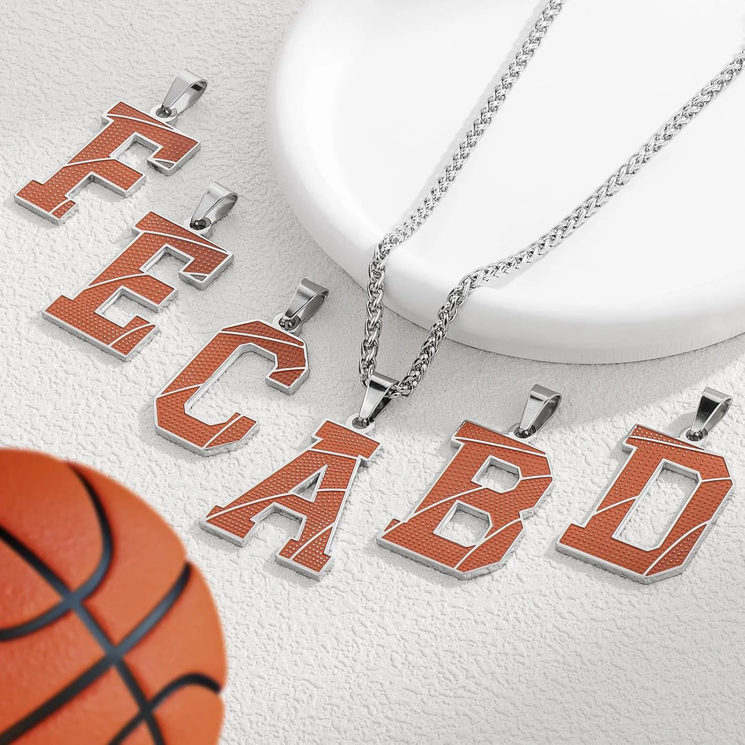 AMITER Inspirational Basketball Necklace, Personalized A-Z Initial Basketball Charm Pendant Necklace for Men & Women