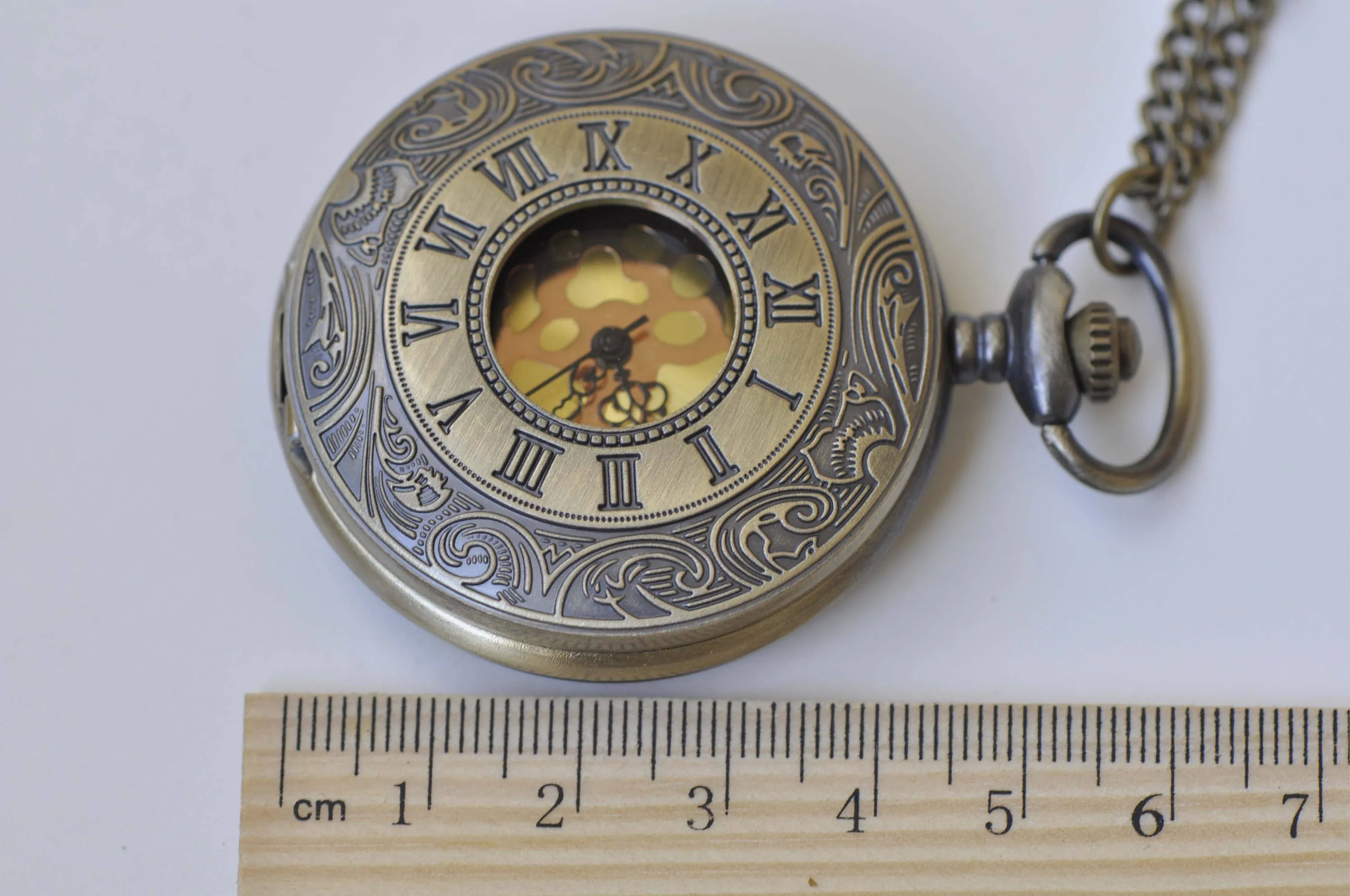 Antique Bronze Double Numerals Pocket Watch Necklace Set of 1 A2656