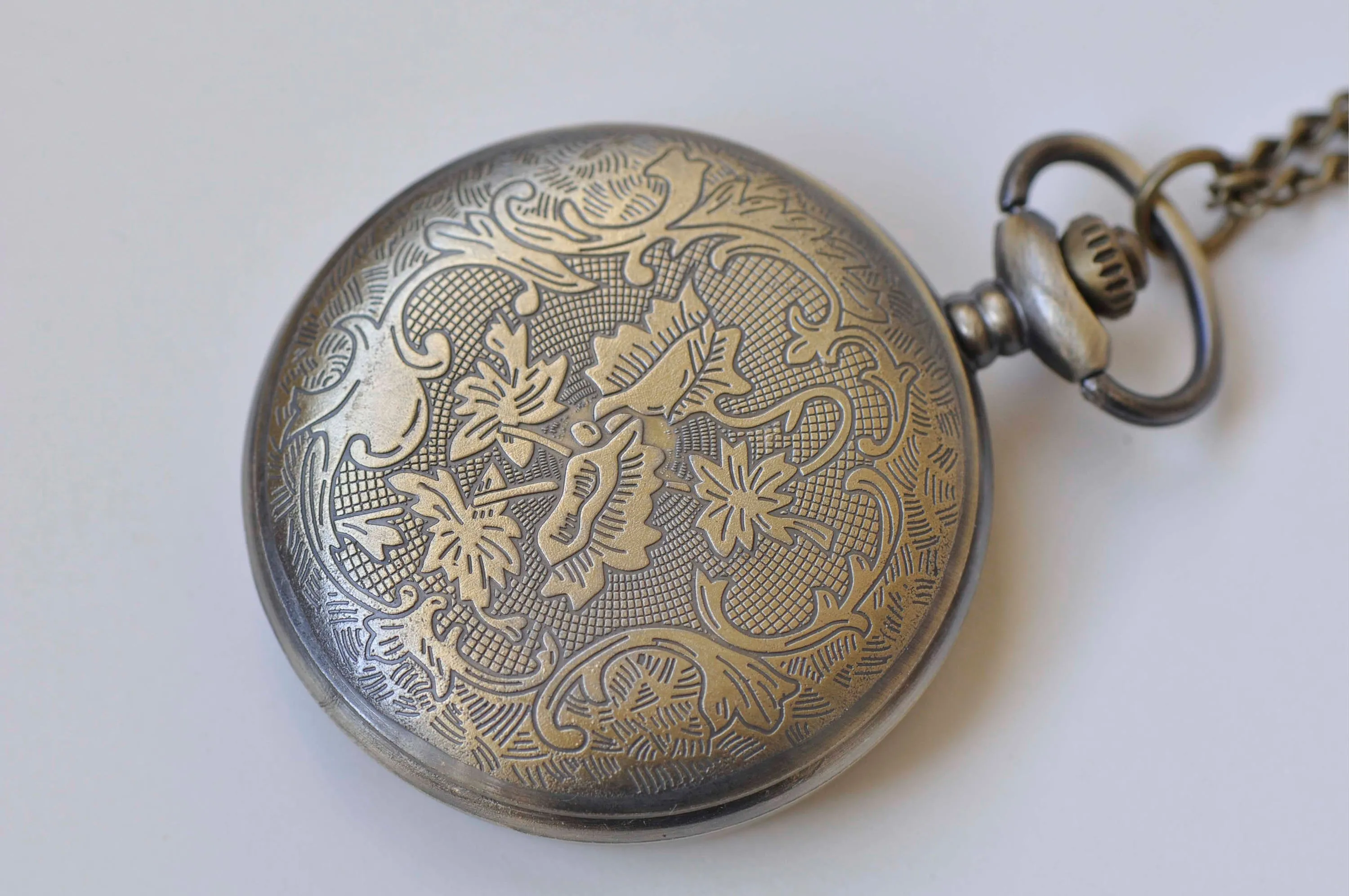 Antique Bronze Double Numerals Pocket Watch Necklace Set of 1 A2656