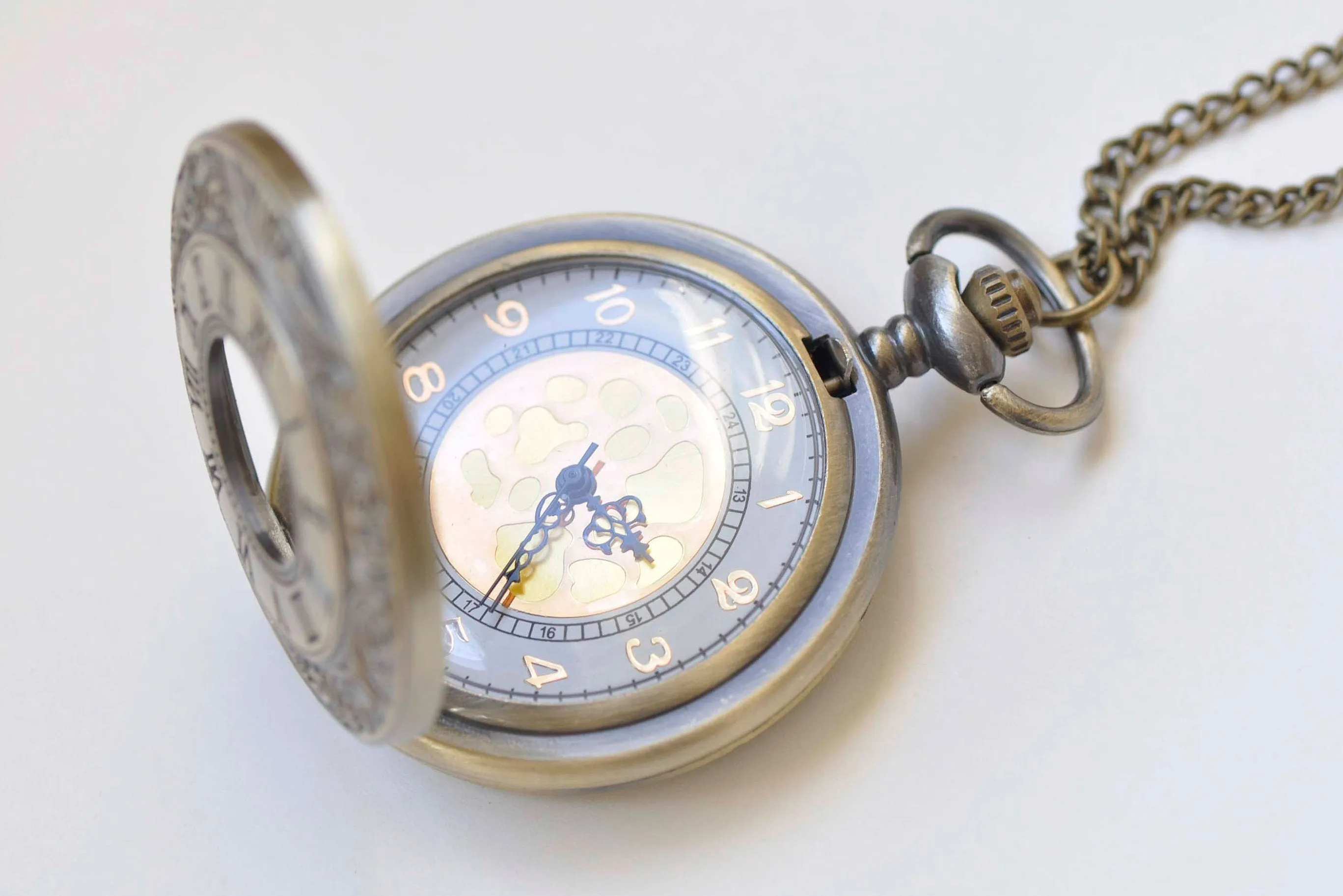 Antique Bronze Double Numerals Pocket Watch Necklace Set of 1 A2656