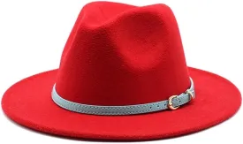 Autumn and Winter British Style Woolen Jazz Hat for Men and Women, European and American Big Brim Hat, Fashionable Flat Brimmed Felt Hat Fengyan Cowboy Hats (Color : Rose Red, Size : 56-58cm)
