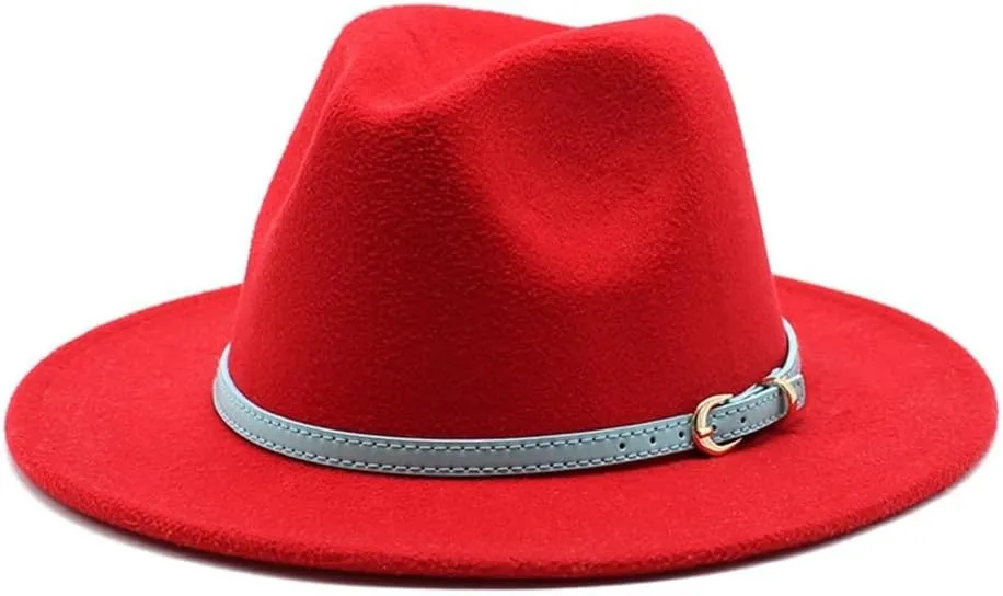 Autumn and Winter British Style Woolen Jazz Hat for Men and Women, European and American Big Brim Hat, Fashionable Flat Brimmed Felt Hat Fengyan Cowboy Hats (Color : Rose Red, Size : 56-58cm)