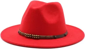 Autumn and Winter Woolen Jazz Hat Men and Women Retro Flat Brim Hat British Style Woolen Felt Hat with Large Brim Fengyan Cowboy Hats (Color : Rose Red, Size : 56-58cm)