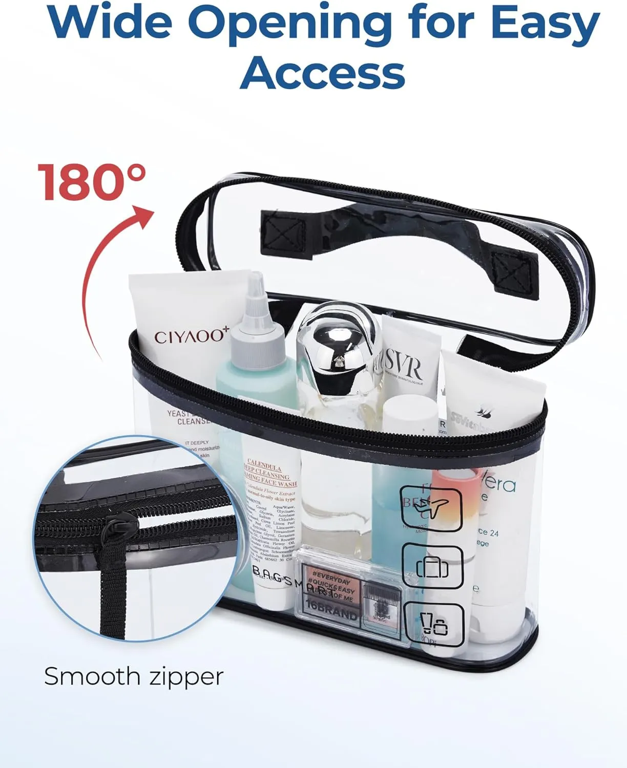 BAGSMART TSA Approved Toiletry Bag, 2 Pack Clear Makeup Cosmetic Bag Organizer, Quart Size Travel Bag for Toiletries, Carry-on Travel Accessories Essentials, White-2pcs