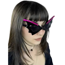 BAT OVERSIZED RHINESTONE SUNGLASSES BLACK/PINK