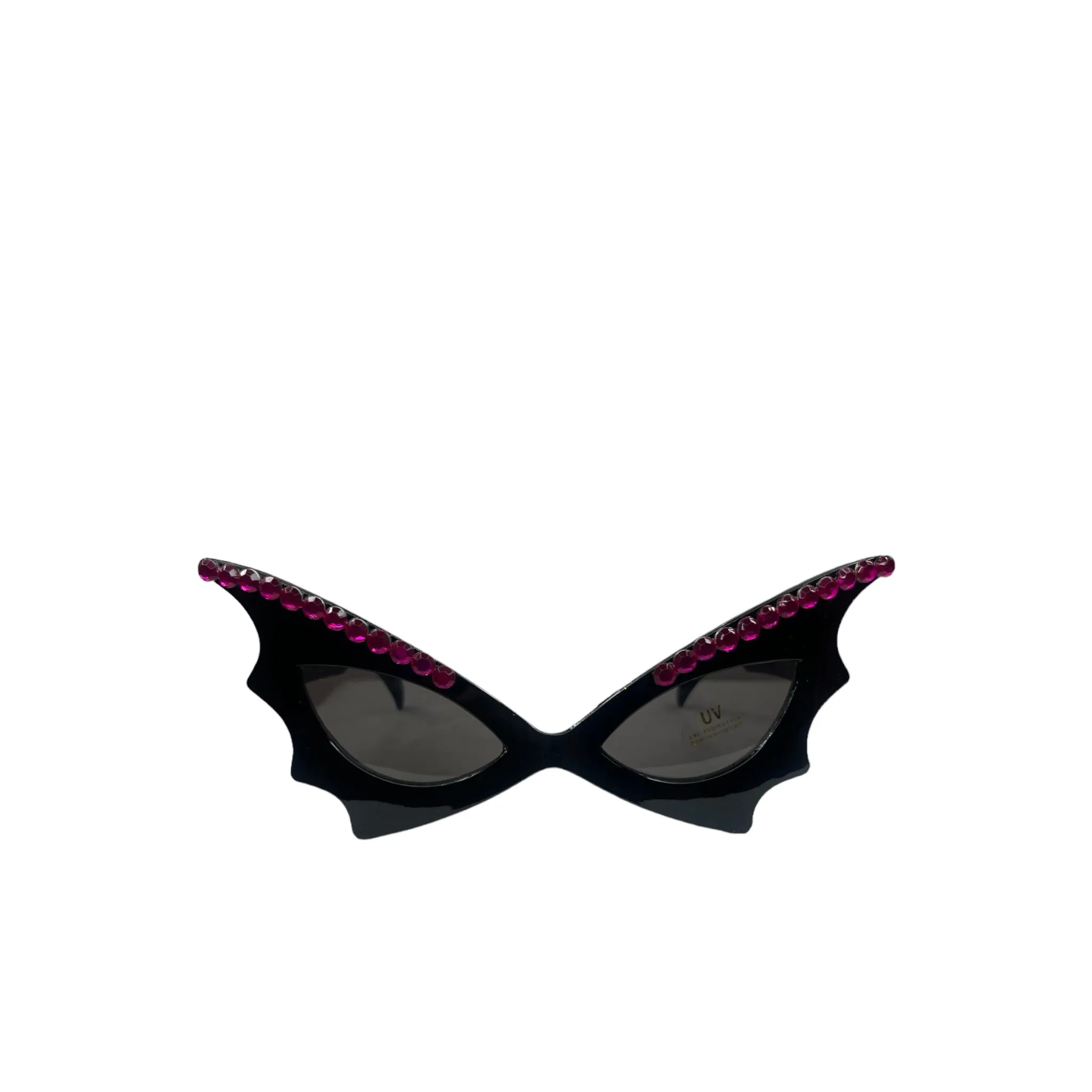 BAT OVERSIZED RHINESTONE SUNGLASSES BLACK/PINK