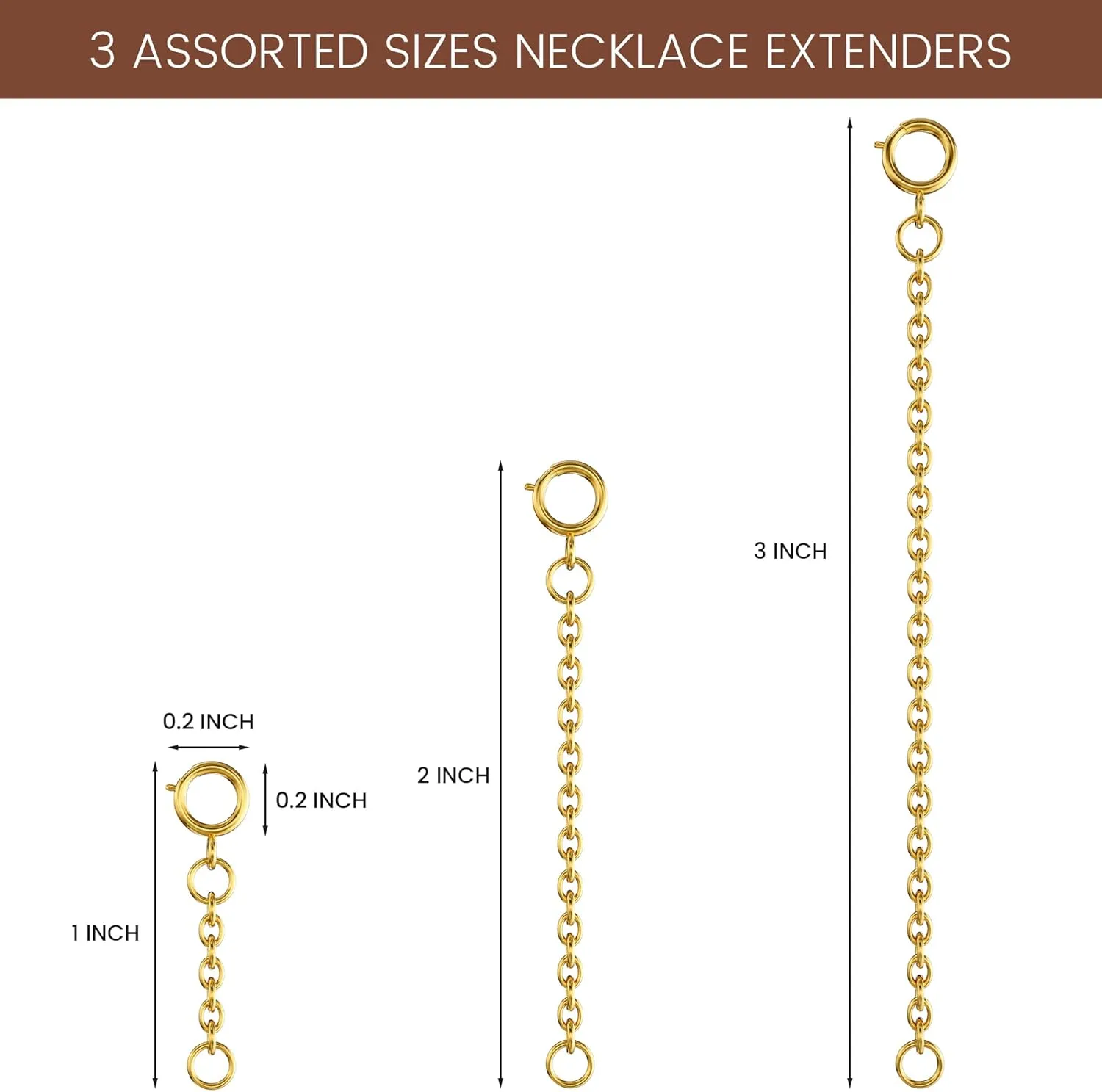 Bonison Necklace Extender Gold - 18k Gold Plated Chain Extenders for Necklaces, Gold Necklaces Bracelet Anklet Extenders for Women Jewelry Making (3 pcs Gold (1 2 3 Inch))