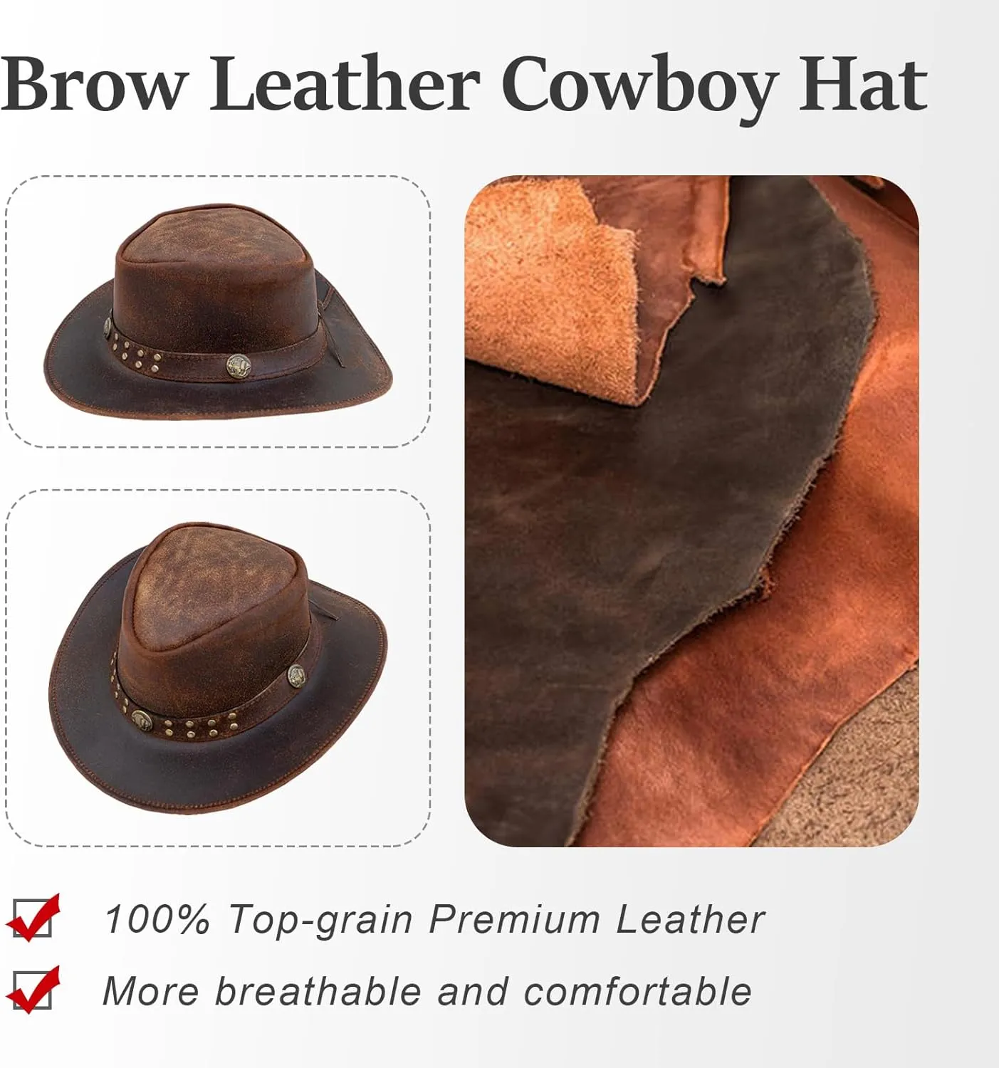 Brown Leather Cowboy Western Hat for Men and Woman Felt Studded Steampunk Hat Deadman Top Hat for Halloween
