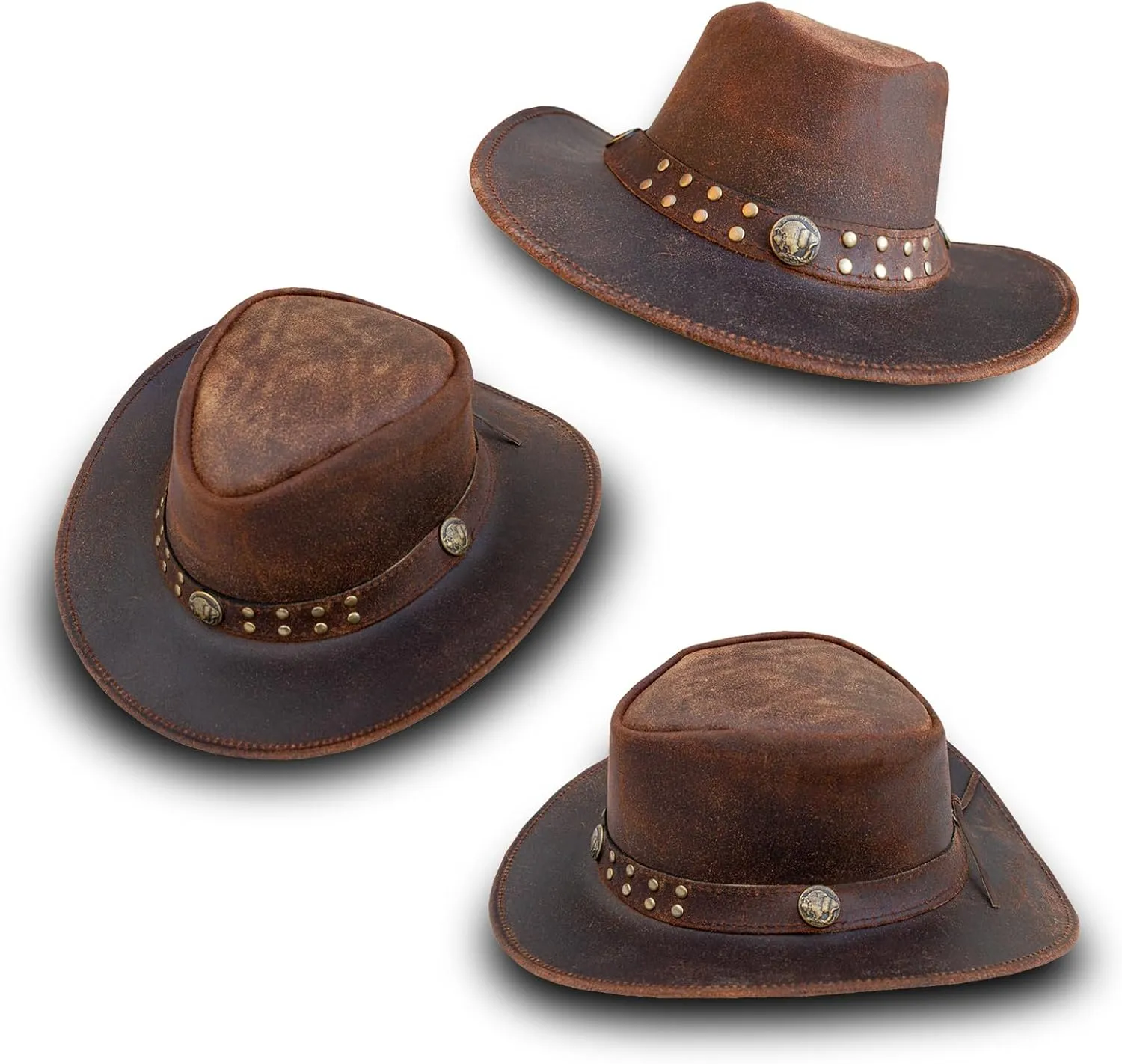 Brown Leather Cowboy Western Hat for Men and Woman Felt Studded Steampunk Hat Deadman Top Hat for Halloween