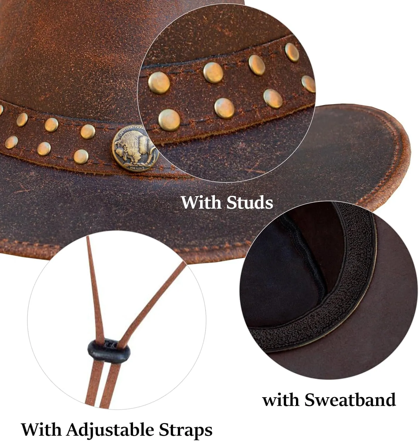 Brown Leather Cowboy Western Hat for Men and Woman Felt Studded Steampunk Hat Deadman Top Hat for Halloween