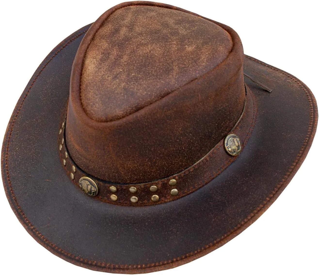 Brown Leather Cowboy Western Hat for Men and Woman Felt Studded Steampunk Hat Deadman Top Hat for Halloween