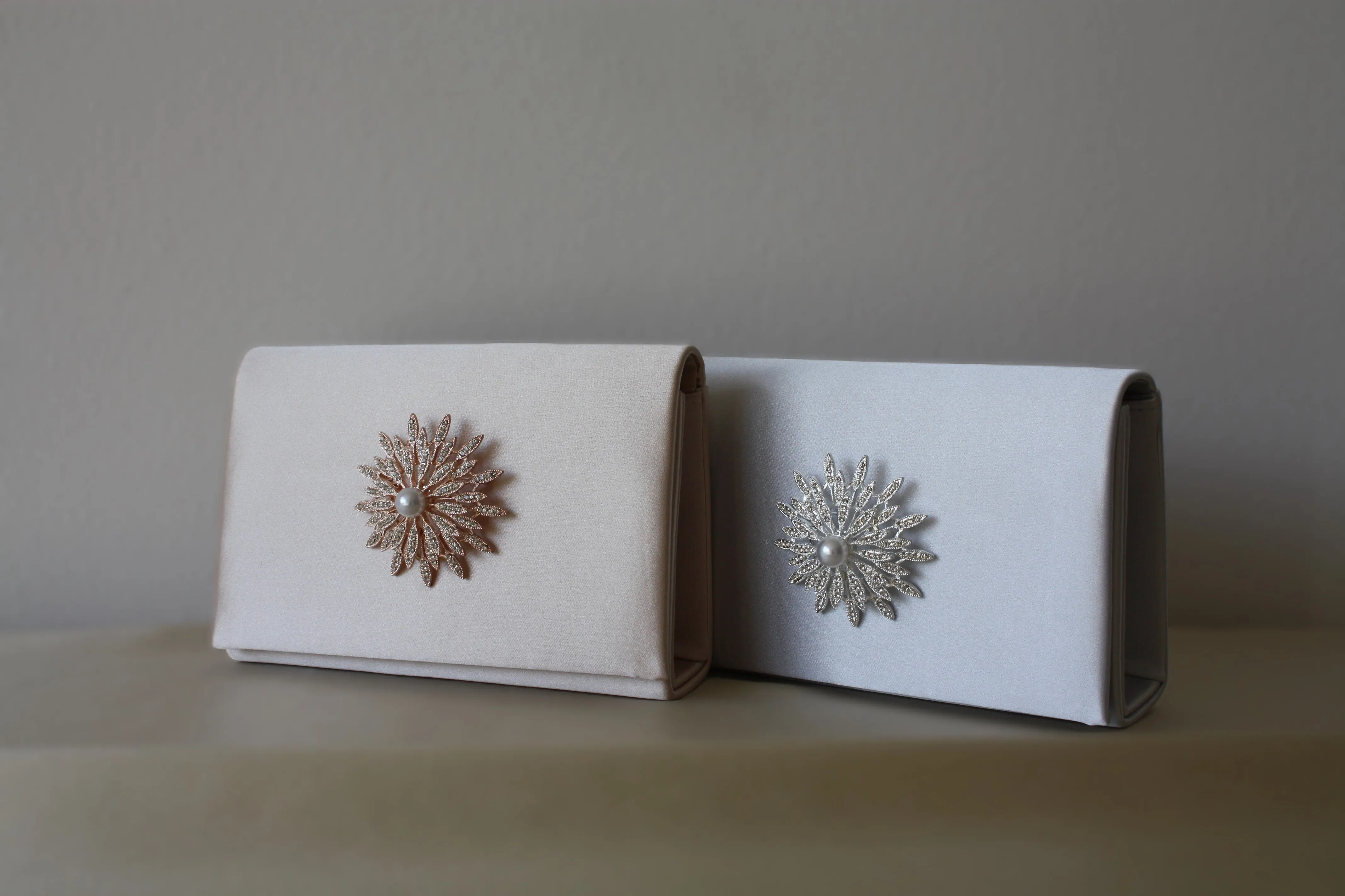 Champagne Satin Crystal Clutch
