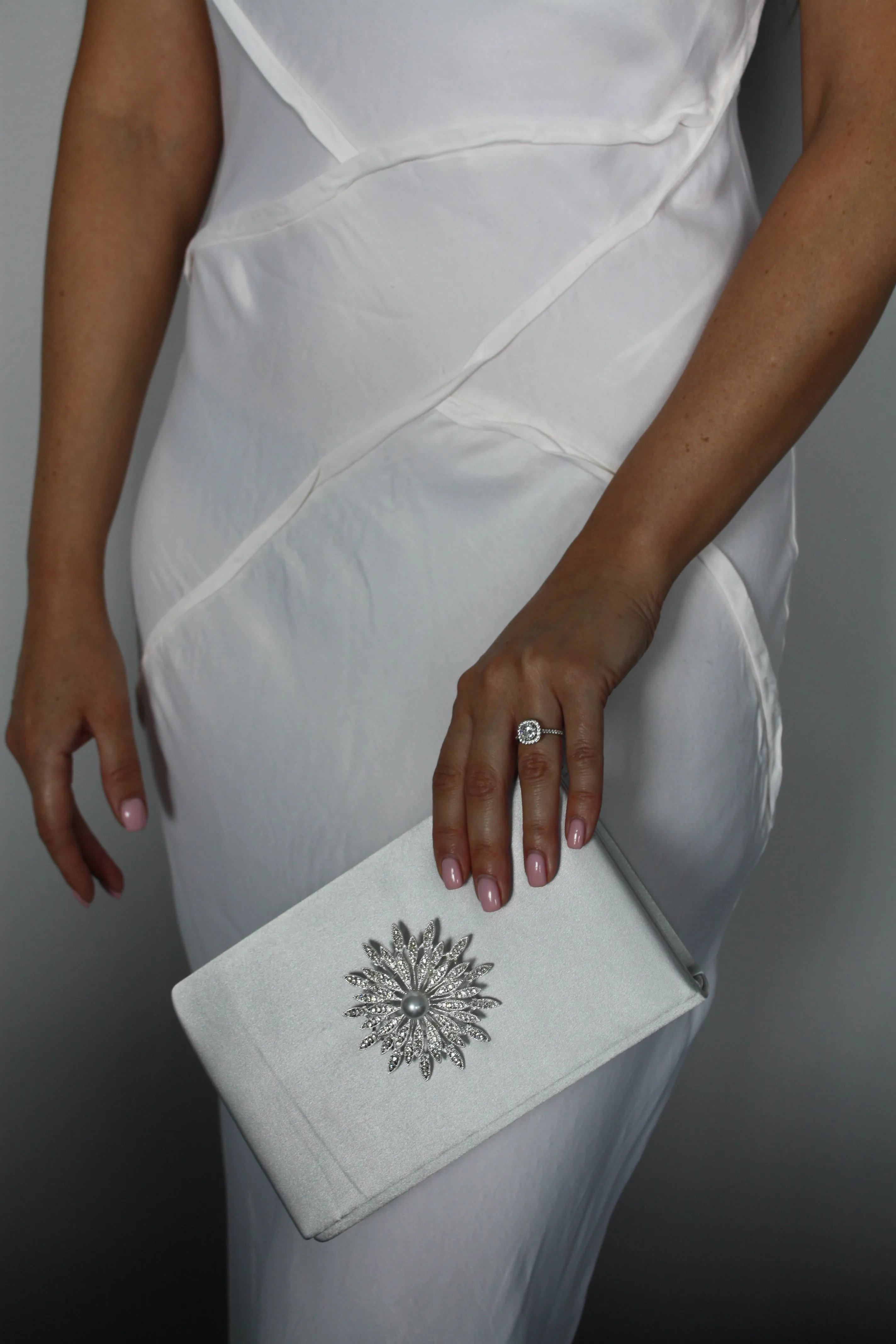 Champagne Satin Crystal Clutch