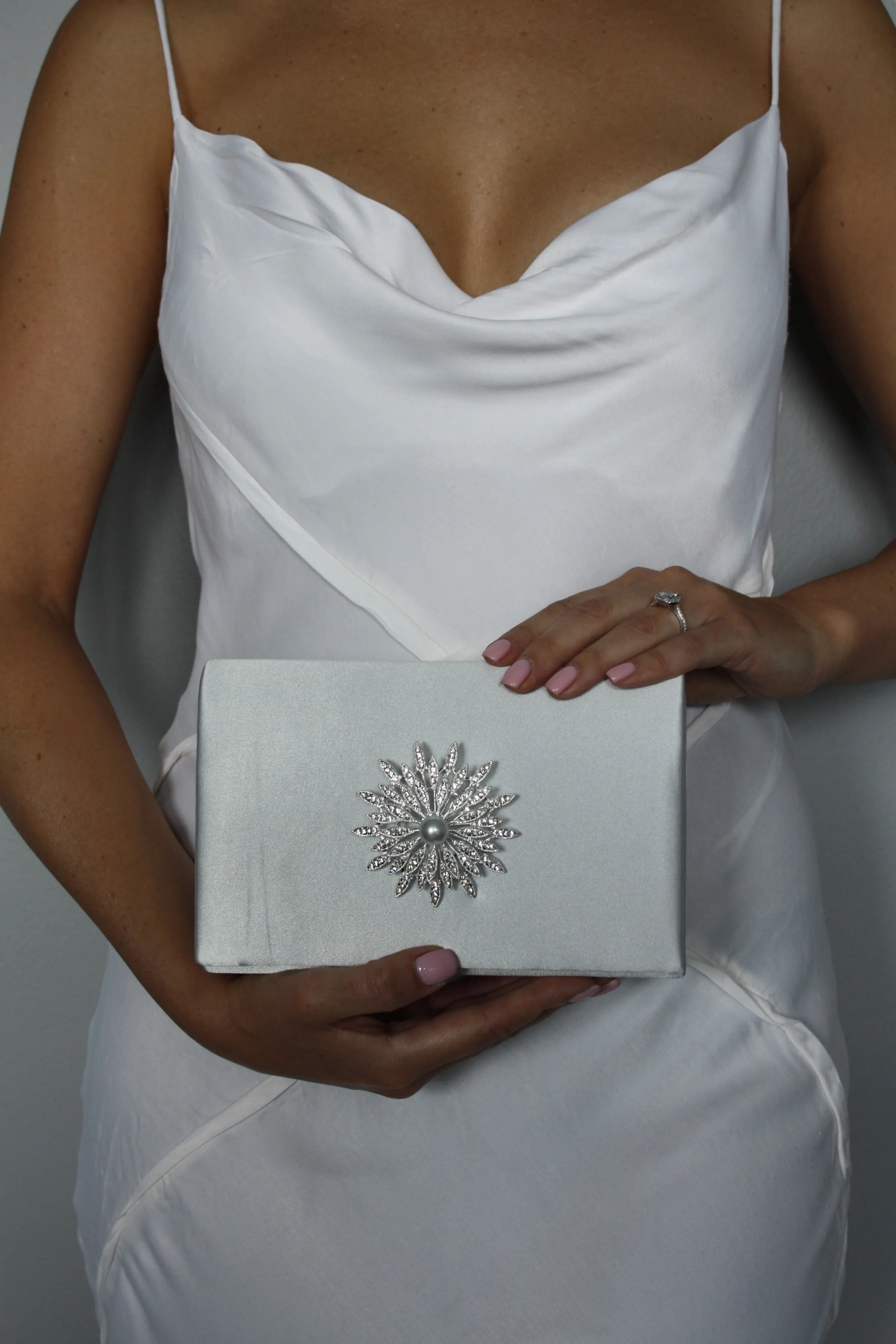 Champagne Satin Crystal Clutch