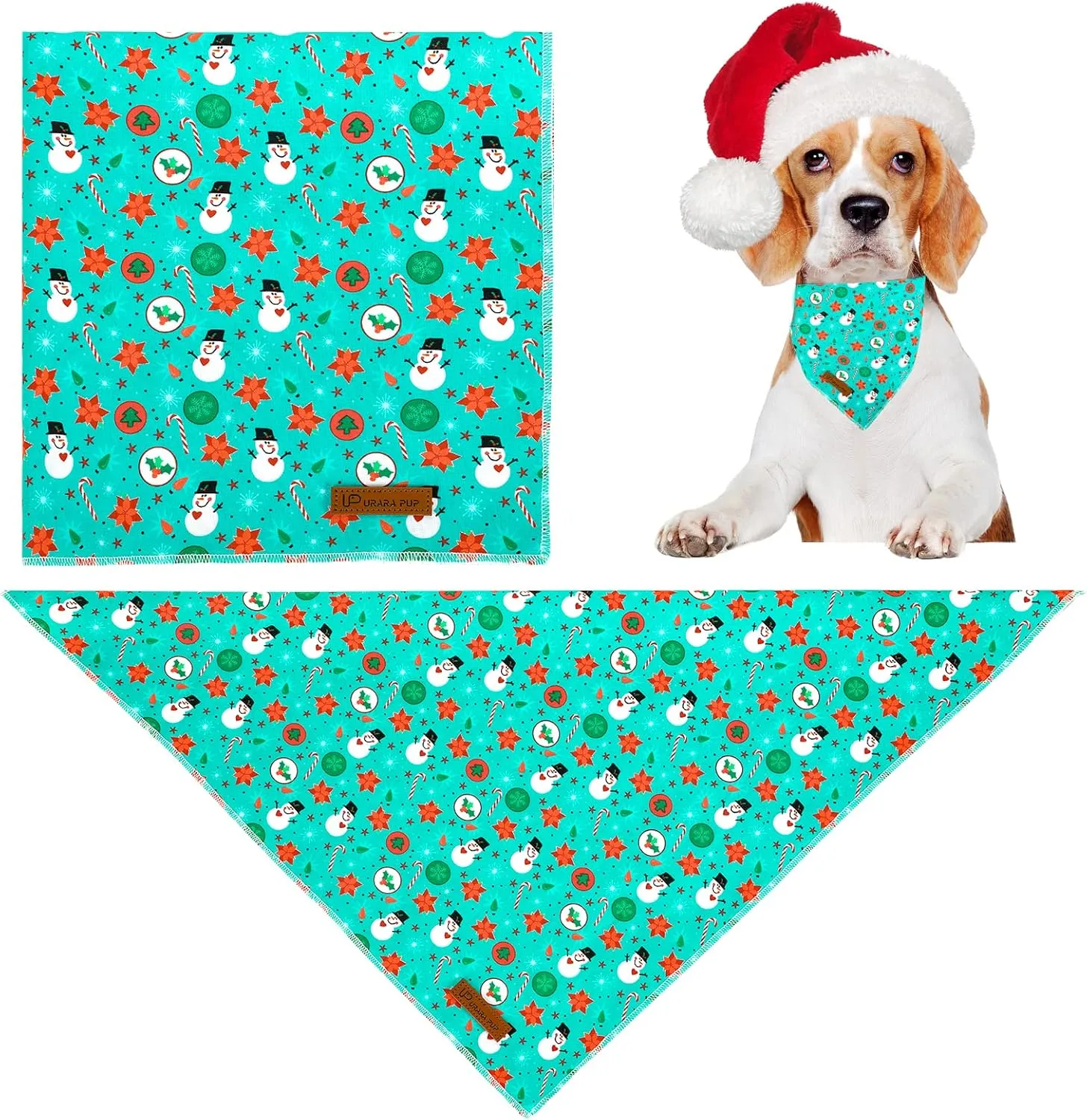 Christmas Dog Bandana, Christmas Snowman Triangle Bid Scarf for Girl Boy Dog, Cotton Pet Kerchief, Cute Green Dog Bandana, Adjustable Winter Puppy Bandana for Small Medium Large Dogs