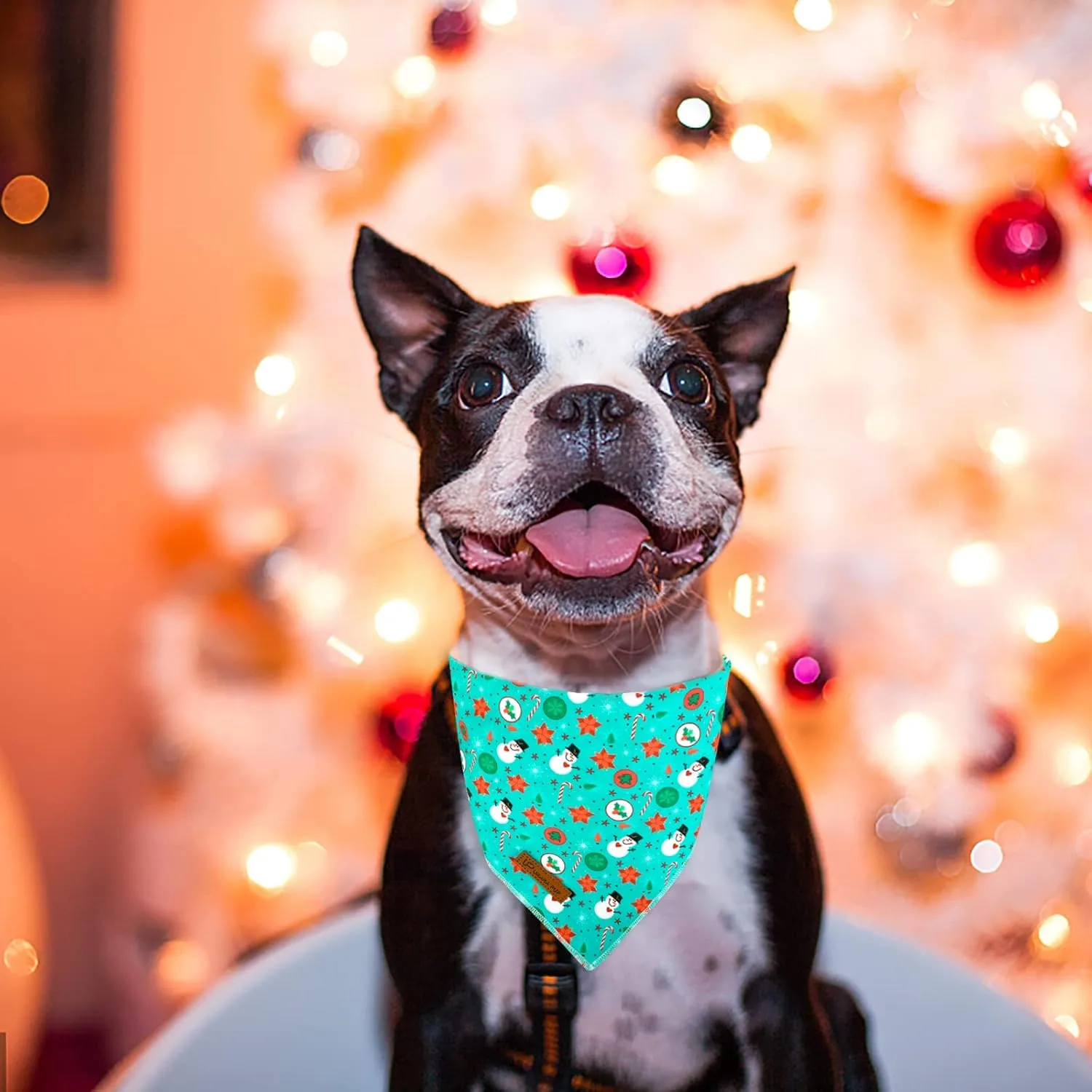 Christmas Dog Bandana, Christmas Snowman Triangle Bid Scarf for Girl Boy Dog, Cotton Pet Kerchief, Cute Green Dog Bandana, Adjustable Winter Puppy Bandana for Small Medium Large Dogs