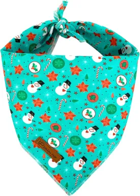 Christmas Dog Bandana, Christmas Snowman Triangle Bid Scarf for Girl Boy Dog, Cotton Pet Kerchief, Cute Green Dog Bandana, Adjustable Winter Puppy Bandana for Small Medium Large Dogs