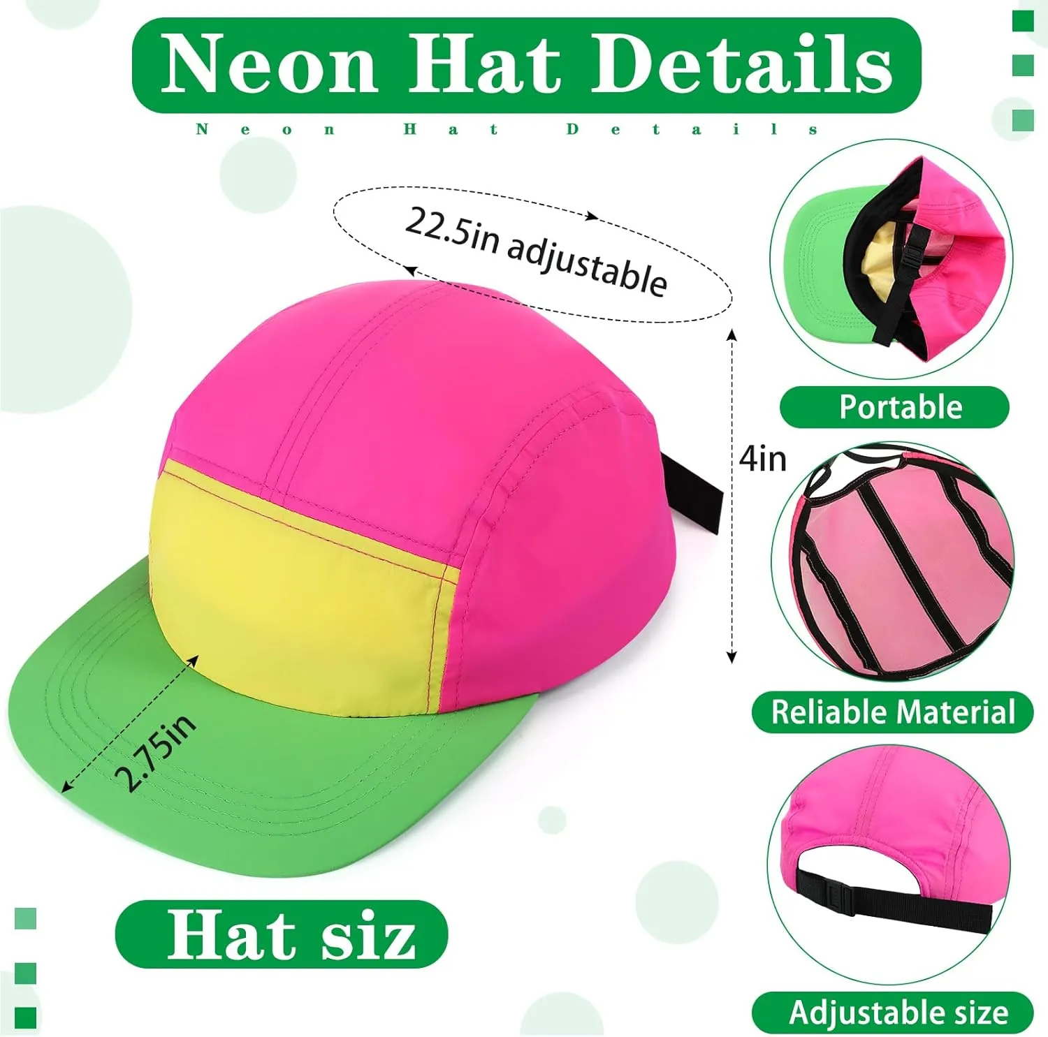 Cindeer 2 Pcs 80s 90s Neon Hat Neon Retro Semi Rimless Sunglasses, 80s Costumes Accessories for Women Men 90s Theme Party