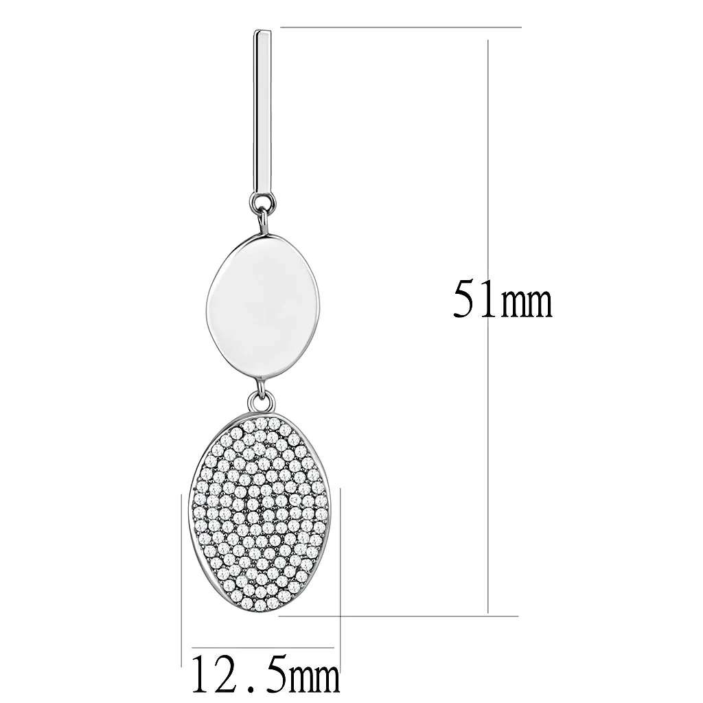 CJ193 Wholesale Women's Stainless Steel AAA Grade CZ Clear Double Oval Earrings