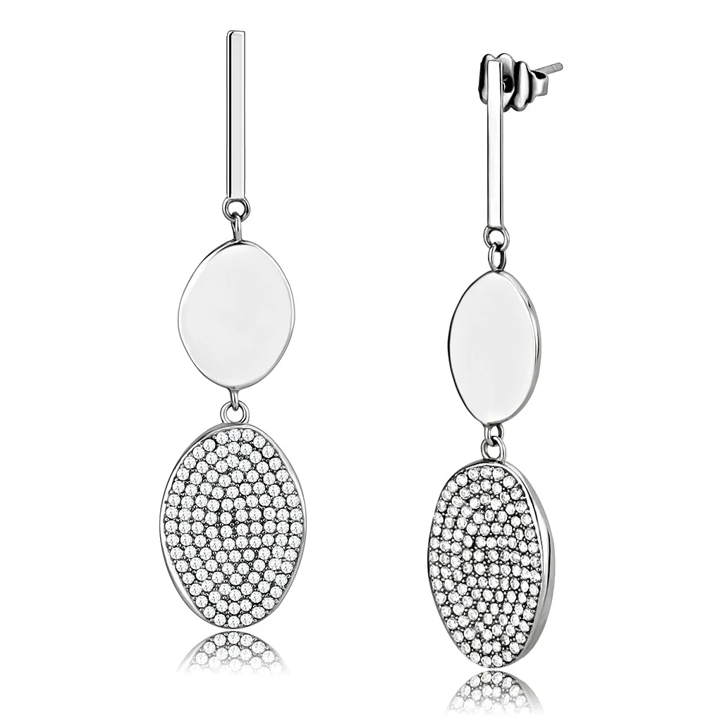 CJ193 Wholesale Women's Stainless Steel AAA Grade CZ Clear Double Oval Earrings
