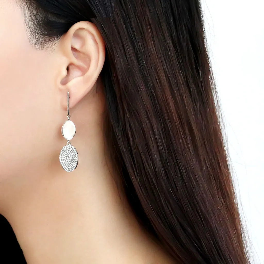 CJ193 Wholesale Women's Stainless Steel AAA Grade CZ Clear Double Oval Earrings
