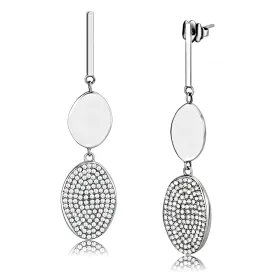 CJ193 Wholesale Women's Stainless Steel AAA Grade CZ Clear Double Oval Earrings