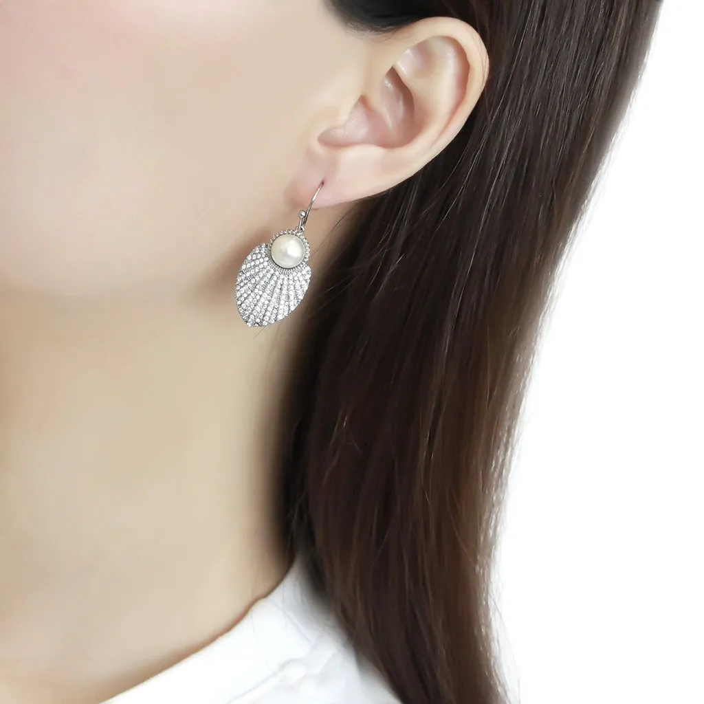 CJ330 Wholesale Women's Stainless Steel Synthetic White Pearl Earrings