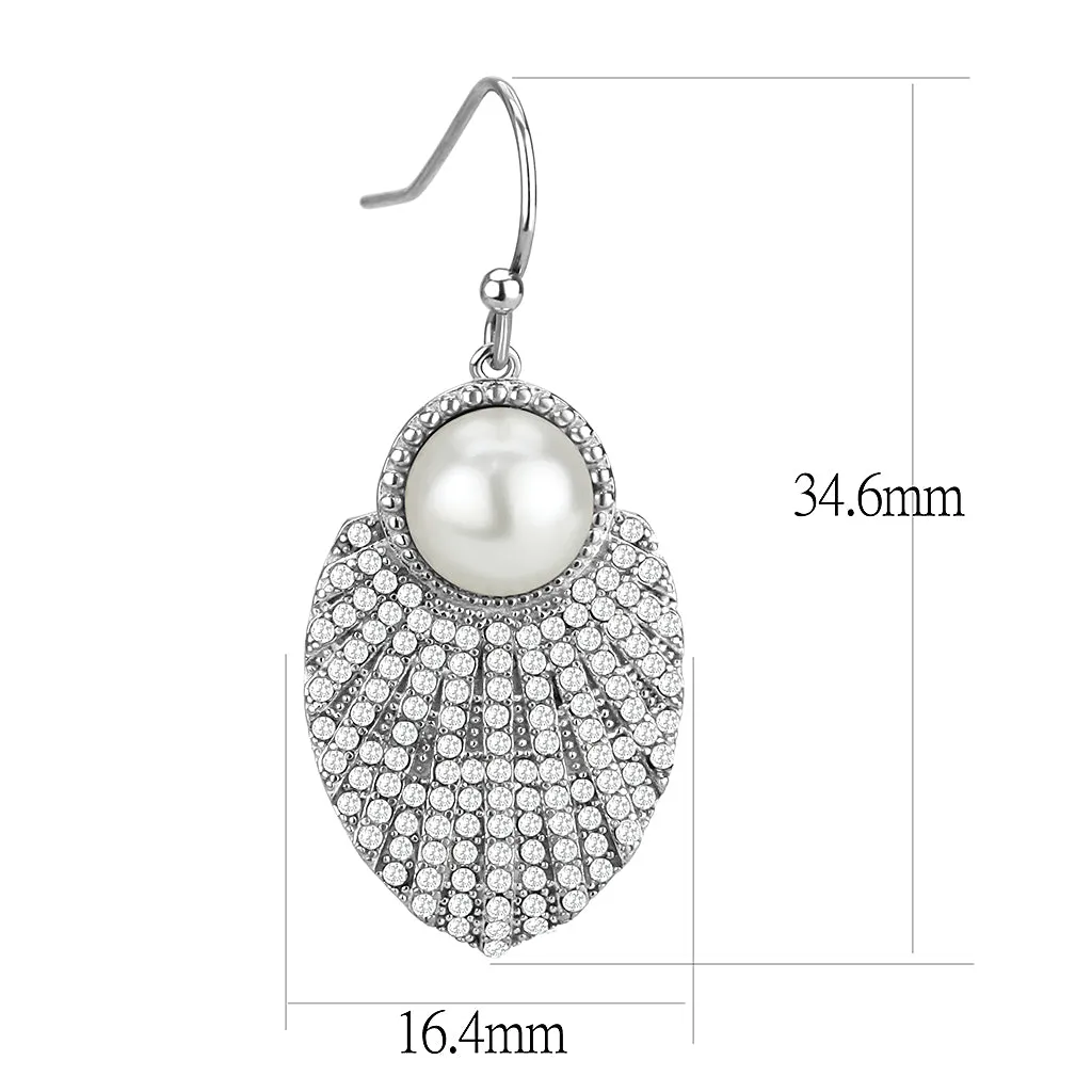 CJ330 Wholesale Women's Stainless Steel Synthetic White Pearl Earrings