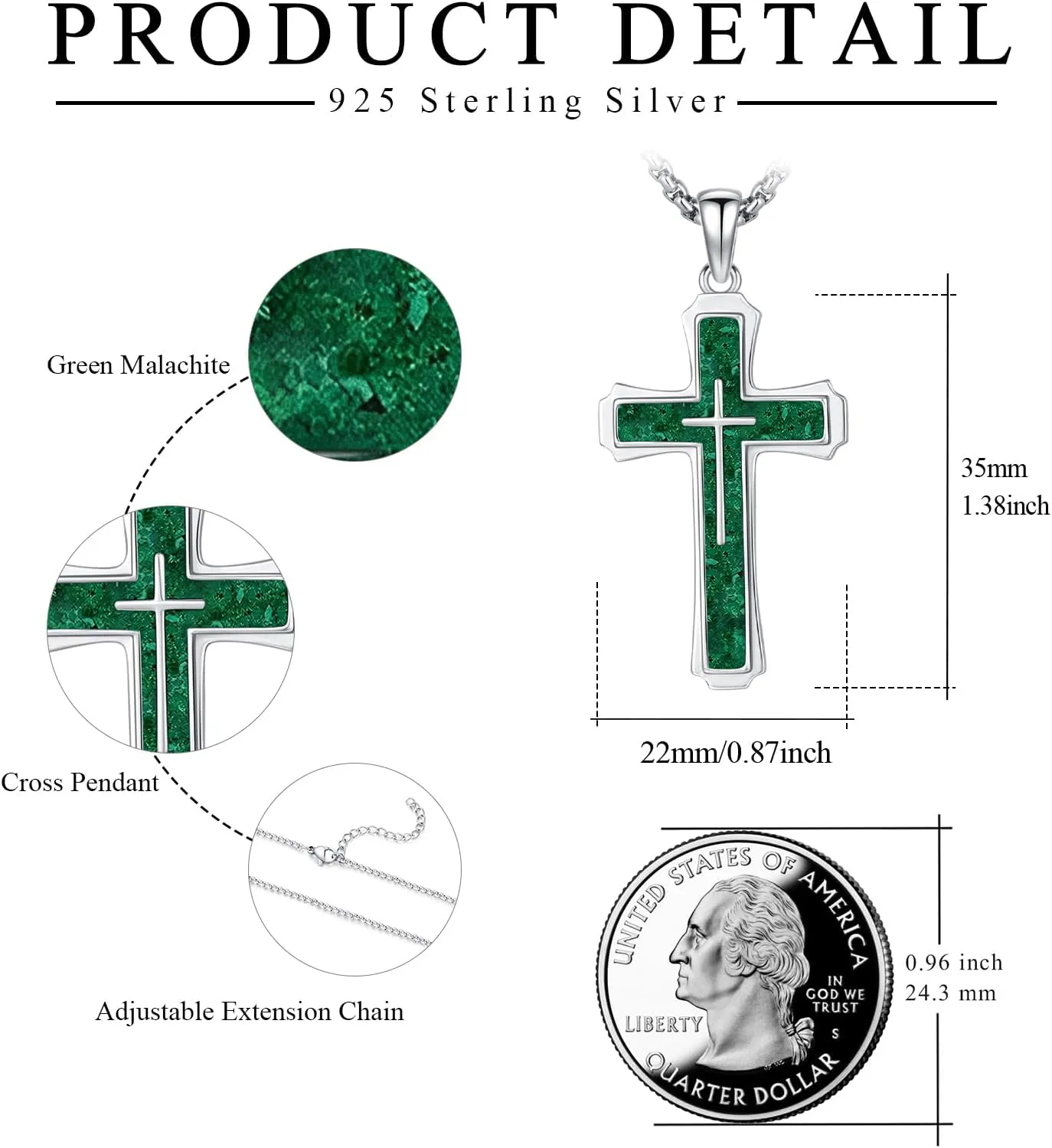 Cross Necklace for Men 925 Sterling Silver Abalone Shell/Opal/Malachite/Turquoise/Lapis Lazuli/Obsidian/Tiger Eye Stone/Red Coral/Black Tourmaline/Celtic Cross Pendant Religious Jewelry Gift