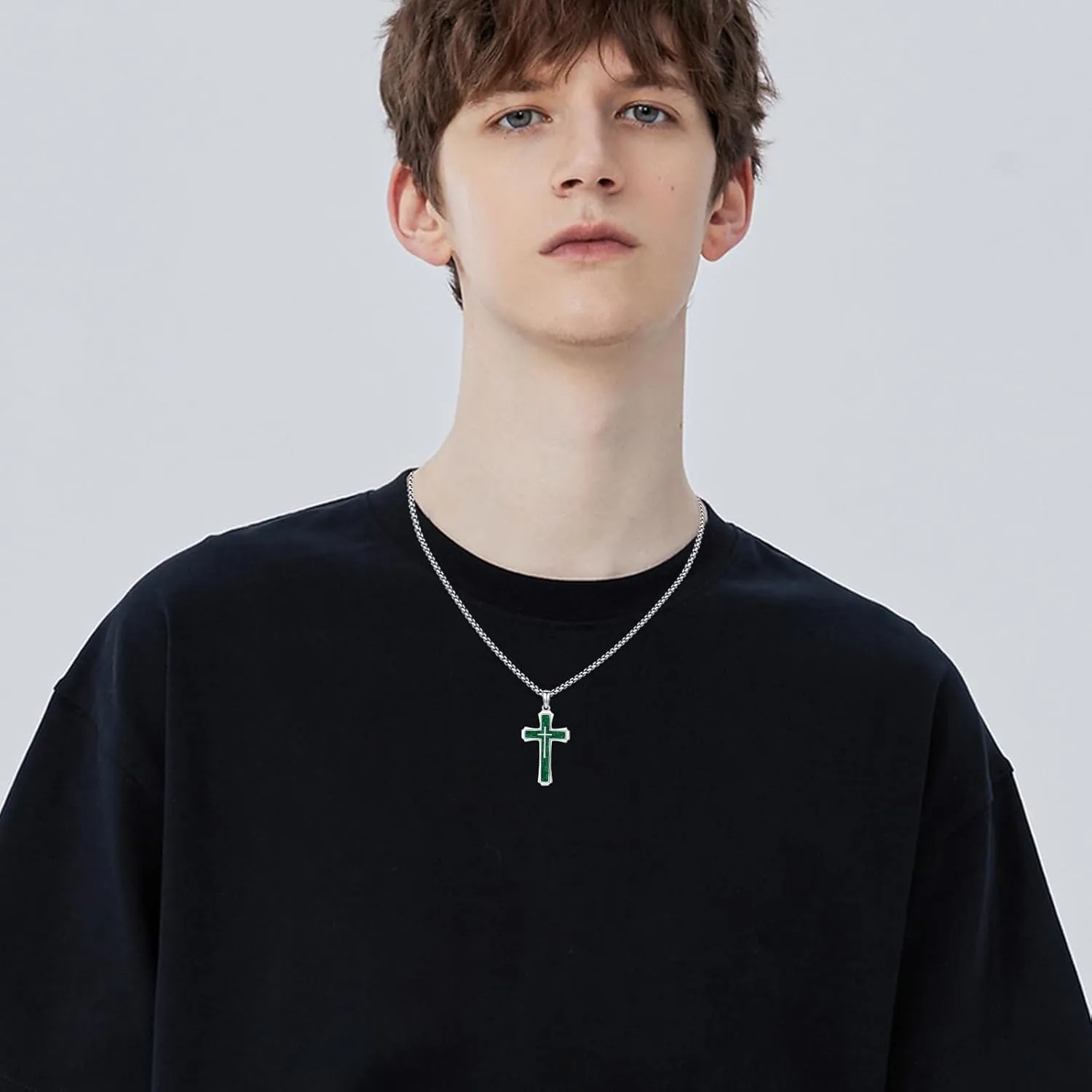 Cross Necklace for Men 925 Sterling Silver Abalone Shell/Opal/Malachite/Turquoise/Lapis Lazuli/Obsidian/Tiger Eye Stone/Red Coral/Black Tourmaline/Celtic Cross Pendant Religious Jewelry Gift