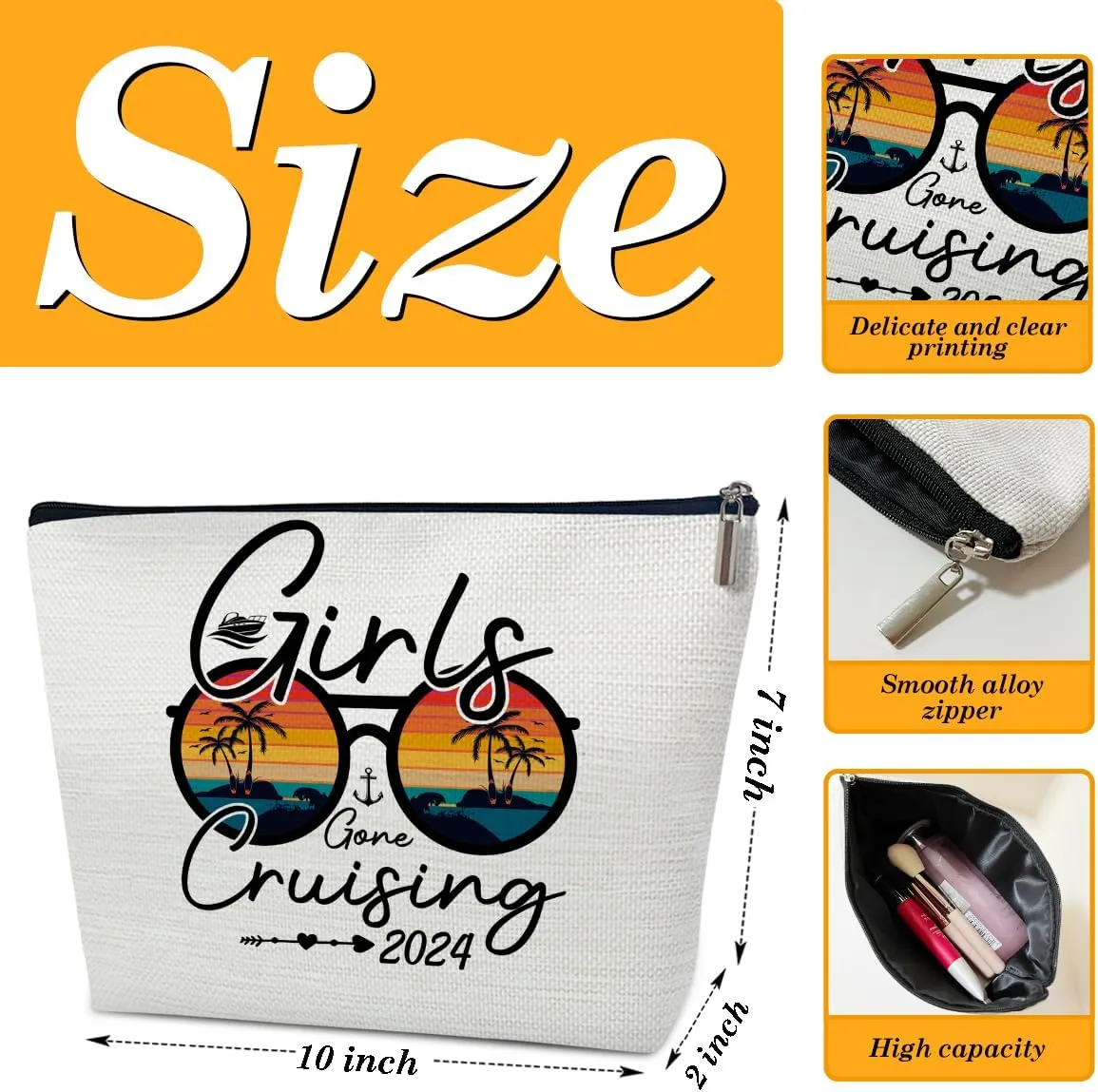 Cruise Lover Makeup Bag Summer Vacation Gift, Cosmetic Bag Travel Organizer Zipper Pouch For Family, Beach Lovers, Cruise Travel Gift and Beach Theme Decor