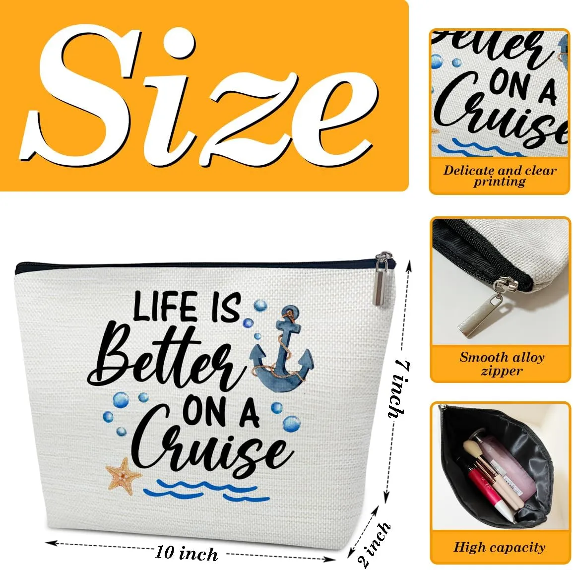 Cruise Makeup Bag, Life Is Better On A Cruise, Makeup Travel Bag, Women Vacation Gift for Lovers Daughter Wife, BFF Sister Toiletry Case Pouch, Best Friend Beach Travel Accessories