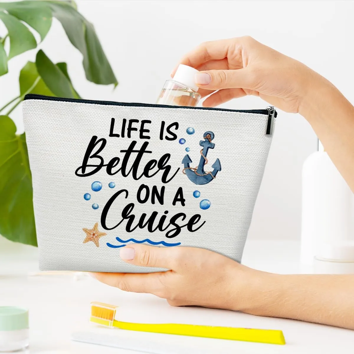 Cruise Makeup Bag, Life Is Better On A Cruise, Makeup Travel Bag, Women Vacation Gift for Lovers Daughter Wife, BFF Sister Toiletry Case Pouch, Best Friend Beach Travel Accessories