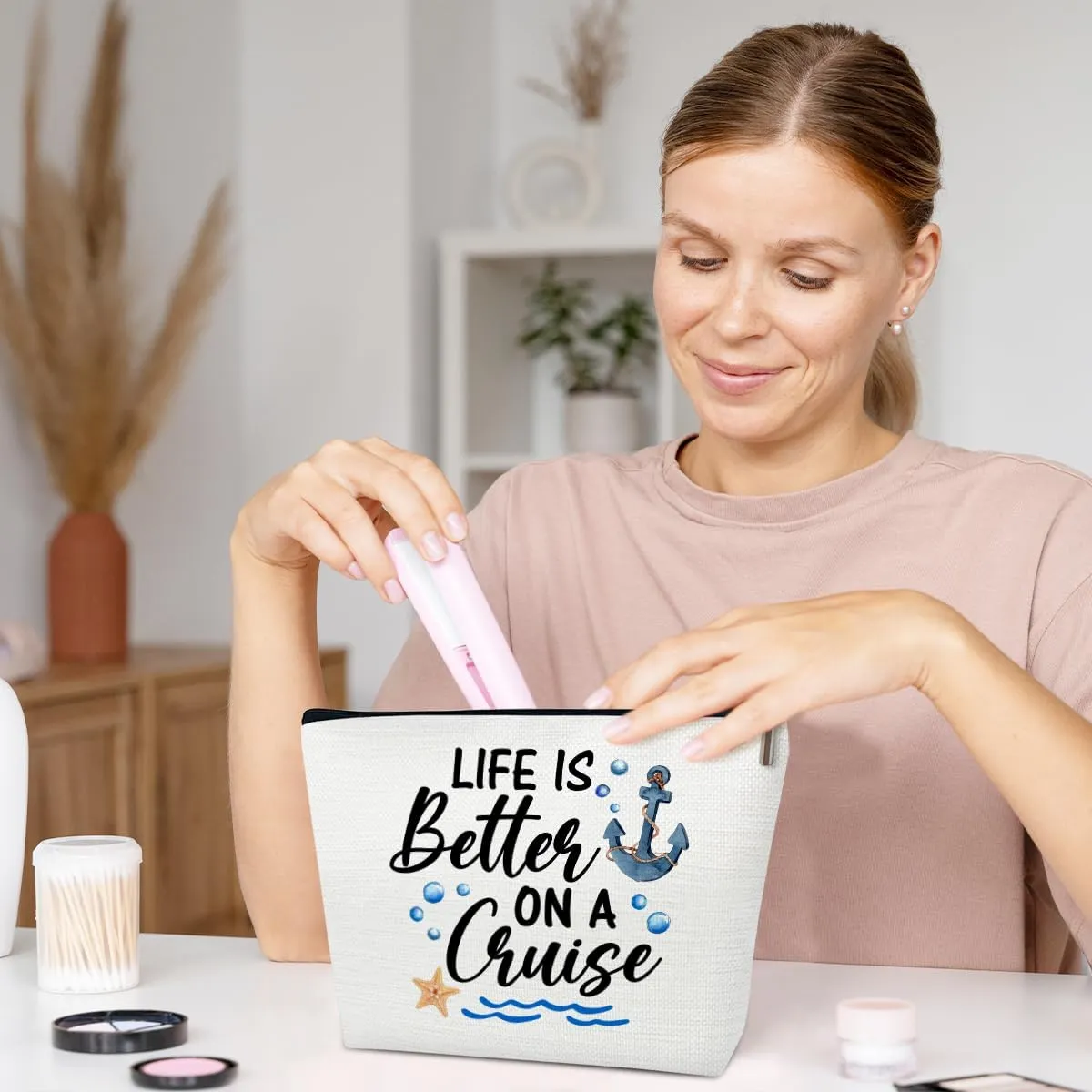 Cruise Makeup Bag, Life Is Better On A Cruise, Makeup Travel Bag, Women Vacation Gift for Lovers Daughter Wife, BFF Sister Toiletry Case Pouch, Best Friend Beach Travel Accessories