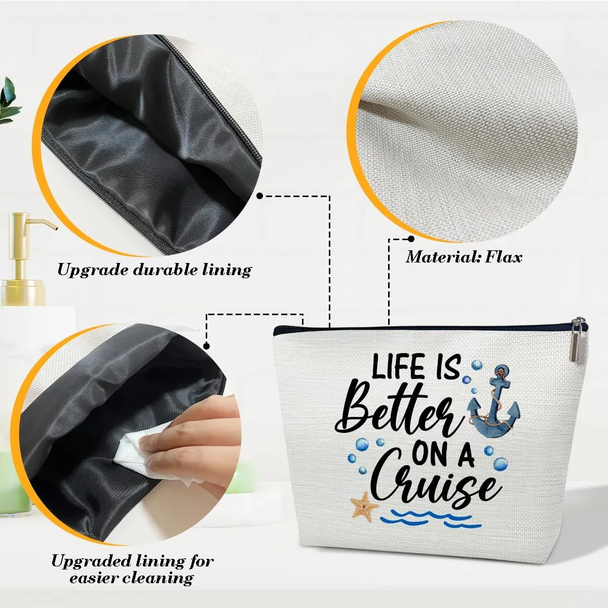Cruise Makeup Bag, Life Is Better On A Cruise, Makeup Travel Bag, Women Vacation Gift for Lovers Daughter Wife, BFF Sister Toiletry Case Pouch, Best Friend Beach Travel Accessories