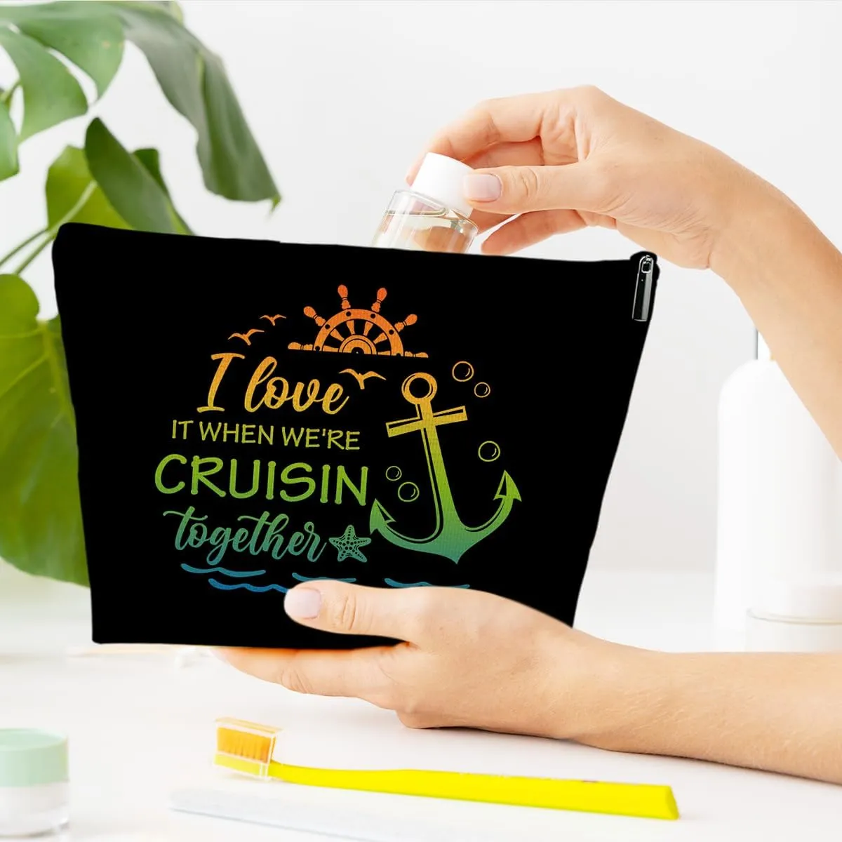 Cruise Travel Makeup Gift Bag, Cosmetic Zipper Pouch For Women Girls Mom Sister Friend, Wet Toiletry Baby Diaper Bag, Ocean Sea Shells Beach Starfish Decor, Cruise Lover Summer Vacation Gifts