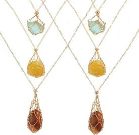 Crystal Holder Necklace Cage, Crystal Necklace Holder Pendant Empty Stone Cage