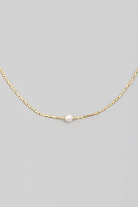 Dainty Single White Bead Gold Necklace