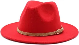 DHAEY Autumn and Winter British Style Jazz Woolen Hat, Big Brimmed Hat Classic Hat Fashion Woolen Hat Men and Women's Felt Hat Luopan Caps & Hats (Color : Rose Red, Size : L)