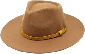 DHAEY Vintage Bonded Woolen Felt Europe and America Wide Brimmed Top Hat Unisex Autumn and Winter Woolen Jazz Hat Luopan Caps & Hats (Color : Khaki, Size : 56-58cm)