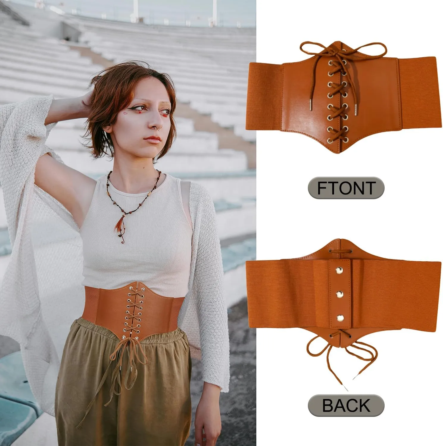 DOOVID Corset Belt for Women - Elastic Waist Halloween Costume Lace-up Tied Waspie Wide Belt